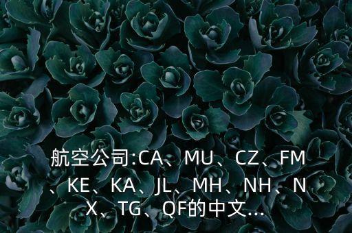  航空公司:CA、MU、CZ、FM、KE、KA、JL、MH、NH、NX、TG、QF的中文...