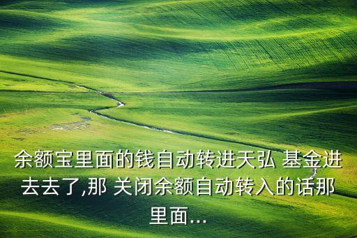 余額寶里面的錢自動轉(zhuǎn)進(jìn)天弘 基金進(jìn)去去了,那 關(guān)閉余額自動轉(zhuǎn)入的話那里面...