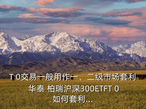 T 0交易一般用作一、二級市場套利 華泰 柏瑞滬深300ETFT 0如何套利...