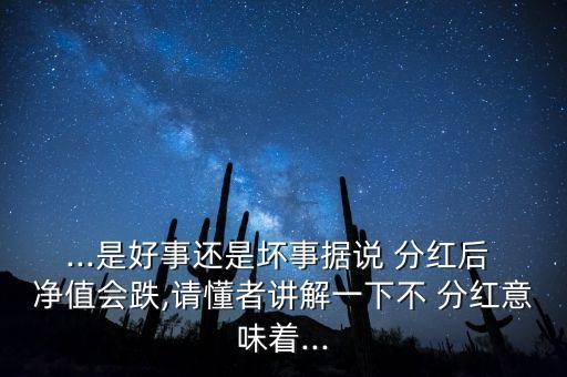 ...是好事還是壞事?lián)f 分紅后 凈值會跌,請懂者講解一下不 分紅意味著...