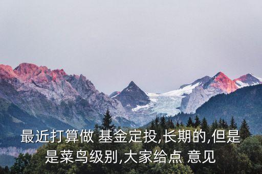 最近打算做 基金定投,長(zhǎng)期的,但是是菜鳥(niǎo)級(jí)別,大家給點(diǎn) 意見(jiàn)