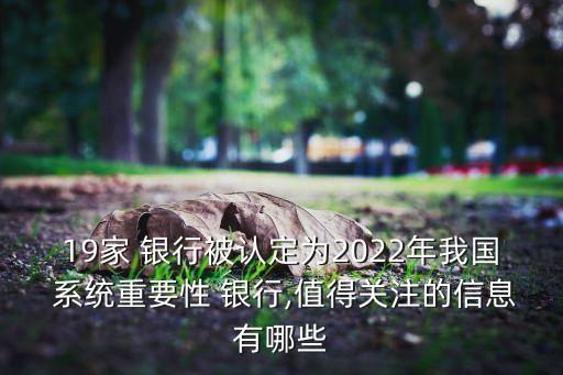 19家 銀行被認(rèn)定為2022年我國 系統(tǒng)重要性 銀行,值得關(guān)注的信息有哪些