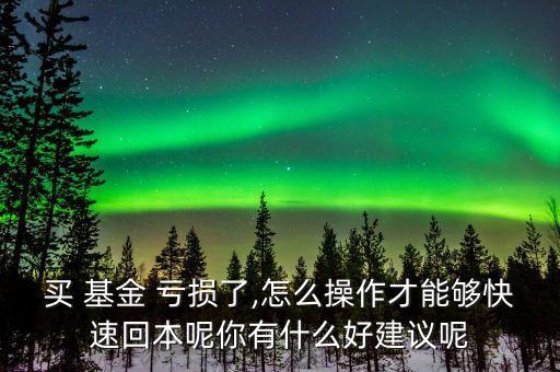 買(mǎi) 基金 虧損了,怎么操作才能夠快速回本呢你有什么好建議呢