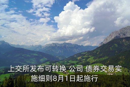 上交所發(fā)布可轉(zhuǎn)換 公司 債券交易實施細則8月1日起施行