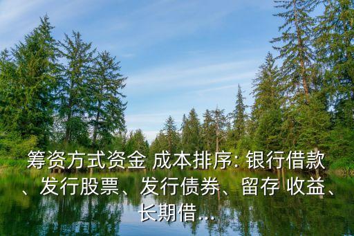 籌資方式資金 成本排序: 銀行借款、發(fā)行股票、發(fā)行債券、留存 收益、長期借...