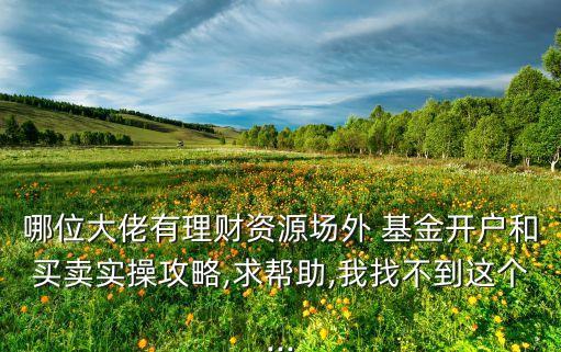 哪位大佬有理財(cái)資源場外 基金開戶和買賣實(shí)操攻略,求幫助,我找不到這個...