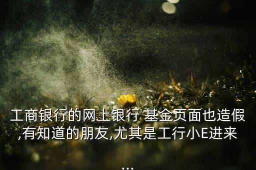 工商銀行的網上銀行 基金頁面也造假,有知道的朋友,尤其是工行小E進來...