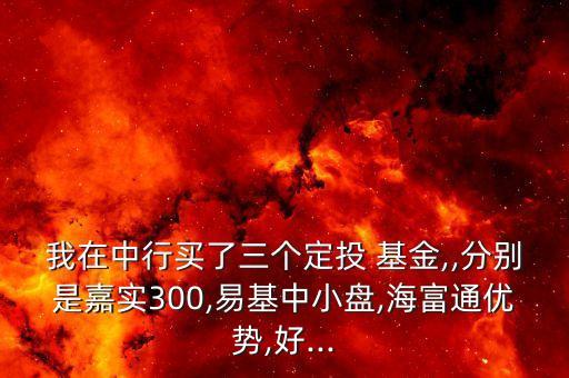 我在中行買了三個定投 基金,,分別是嘉實(shí)300,易基中小盤,海富通優(yōu)勢,好...