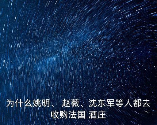 為什么姚明、 趙薇、沈東軍等人都去收購法國 酒莊