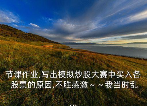 節(jié)課作業(yè),寫出模擬炒股大賽中買入各 股票的原因,不勝感激～～我當(dāng)時亂...