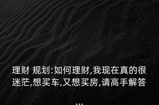 理財(cái) 規(guī)劃:如何理財(cái),我現(xiàn)在真的很迷茫,想買車,又想買房,請(qǐng)高手解答...