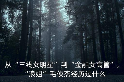從“三線(xiàn)女明星”到“金融女高管”,“浪姐”毛俊杰經(jīng)歷過(guò)什么