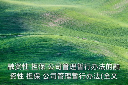融資性 擔保 公司管理暫行辦法的融資性 擔保 公司管理暫行辦法(全文