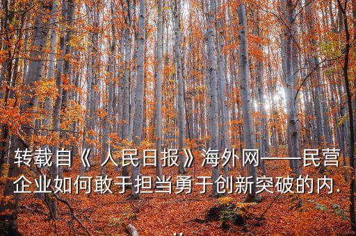轉(zhuǎn)載自《 人民日?qǐng)?bào)》海外網(wǎng)——民營(yíng)企業(yè)如何敢于擔(dān)當(dāng)勇于創(chuàng)新突破的內(nèi)...