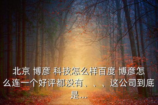 北京 博彥 科技怎么樣百度 博彥怎么連一個好評都沒有、、、這公司到底是...