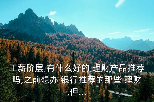 工薪階層,有什么好的 理財產(chǎn)品推薦嗎,之前想辦 銀行推薦的那些 理財,但...