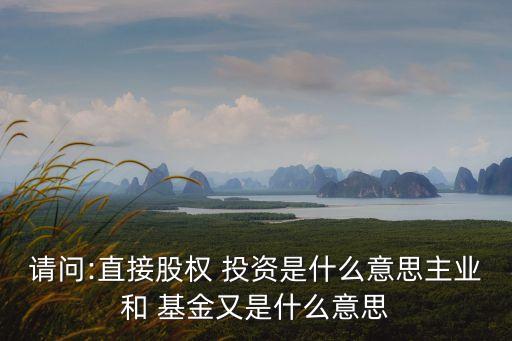 基金直接投資,個(gè)人購(gòu)買基金屬于直接投資嗎
