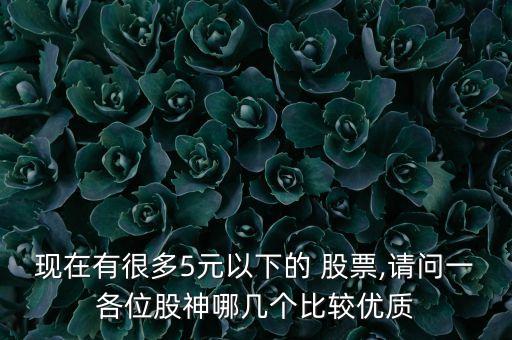 現(xiàn)在有很多5元以下的 股票,請(qǐng)問一各位股神哪幾個(gè)比較優(yōu)質(zhì)