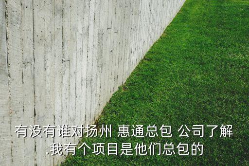 有沒有誰對揚(yáng)州 惠通總包 公司了解.我有個項目是他們總包的