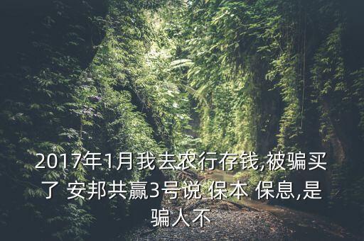 2017年1月我去農行存錢,被騙買了 安邦共贏3號說 保本 保息,是騙人不