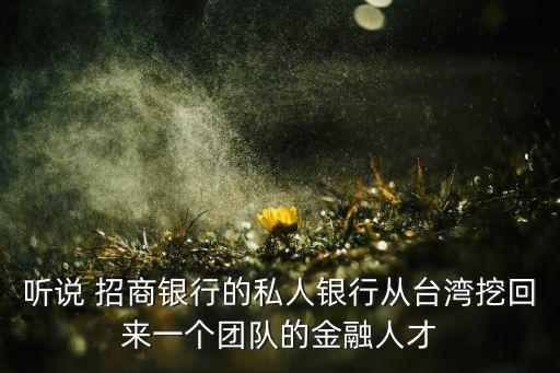 聽說 招商銀行的私人銀行從臺灣挖回來一個團(tuán)隊(duì)的金融人才
