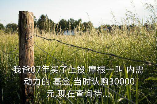 我爸07年買(mǎi)了上投 摩根一叫 內(nèi)需 動(dòng)力的 基金,當(dāng)時(shí)認(rèn)購(gòu)30000元,現(xiàn)在查詢持...