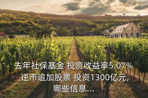去年社?；?投資收益率5.07%,逆市追加股票 投資1300億元,哪些信息...