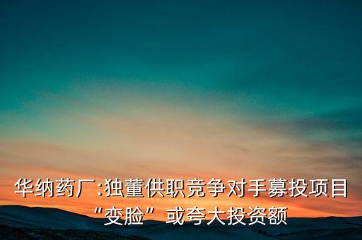 華納藥廠:獨董供職競爭對手募投項目“變臉”或夸大投資額