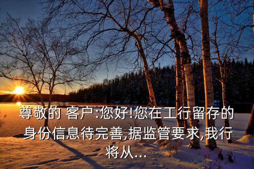 尊敬的 客戶:您好!您在工行留存的 身份信息待完善,據監(jiān)管要求,我行將從...