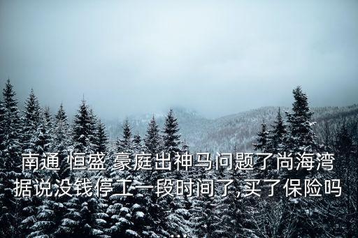 南通 恒盛 豪庭出神馬問(wèn)題了尚海灣據(jù)說(shuō)沒(méi)錢(qián)停工一段時(shí)間了,買(mǎi)了保險(xiǎn)嗎...