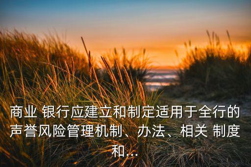 商業(yè) 銀行應(yīng)建立和制定適用于全行的聲譽(yù)風(fēng)險(xiǎn)管理機(jī)制、辦法、相關(guān) 制度和...