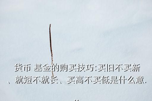  貨幣 基金的購買技巧:買舊不買新、就短不就長、買高不買低是什么意...