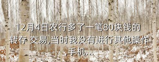 12月4日農(nóng)行多了一筆80塊錢的 轉(zhuǎn)存 交易,當(dāng)時(shí)我沒(méi)有進(jìn)行其他操作,手機(jī)...