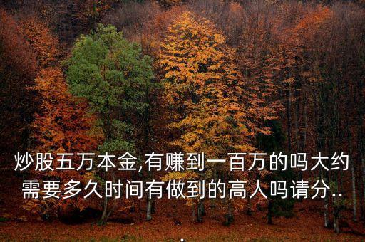 炒股五萬(wàn)本金,有賺到一百萬(wàn)的嗎大約需要多久時(shí)間有做到的高人嗎請(qǐng)分...