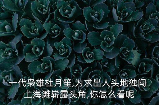 一代梟雄杜月笙,為求出人頭地獨(dú)闖 上海灘嶄露頭角,你怎么看呢