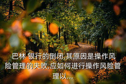  巴林 銀行的倒閉,其原因是操作風(fēng)險管理的失敗,應(yīng)如何進行操作風(fēng)險管理以...