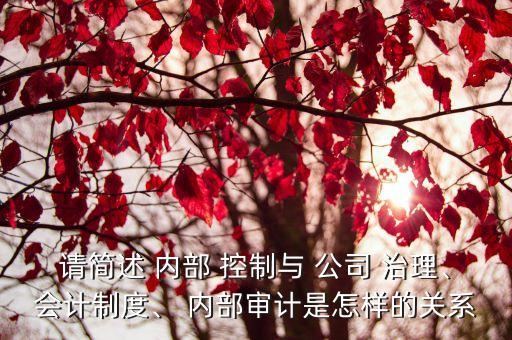 請(qǐng)簡(jiǎn)述 內(nèi)部 控制與 公司 治理、會(huì)計(jì)制度、 內(nèi)部審計(jì)是怎樣的關(guān)系