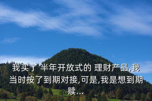 我買(mǎi)了 半年開(kāi)放式的 理財(cái)產(chǎn)品,我當(dāng)時(shí)按了到期對(duì)接,可是,我是想到期贖...