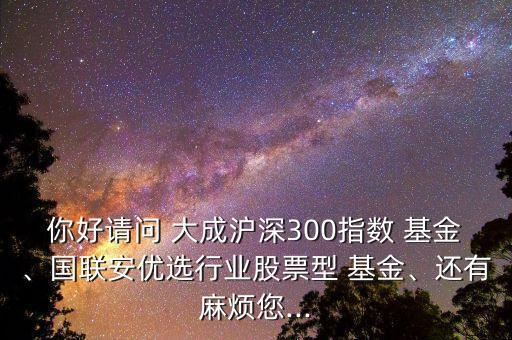 你好請問 大成滬深300指數 基金、國聯安優(yōu)選行業(yè)股票型 基金、還有麻煩您...