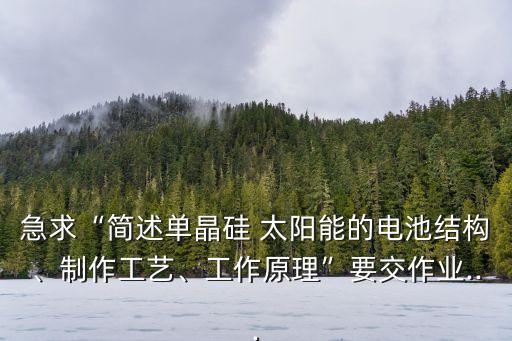 急求“簡(jiǎn)述單晶硅 太陽(yáng)能的電池結(jié)構(gòu)、制作工藝、工作原理”要交作業(yè)...