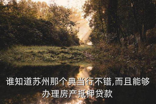 誰知道蘇州那個典當(dāng)行不錯,而且能夠辦理房產(chǎn)抵押貸款