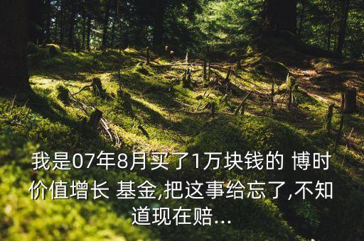 我是07年8月買了1萬塊錢的 博時價值增長 基金,把這事給忘了,不知道現(xiàn)在賠...