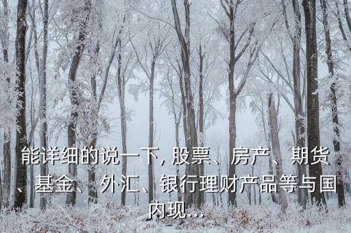 能詳細(xì)的說一下, 股票、房產(chǎn)、期貨、基金、 外匯、銀行理財(cái)產(chǎn)品等與國內(nèi)現(xiàn)...