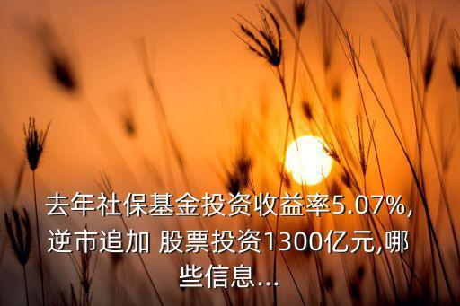去年社?；鹜顿Y收益率5.07%,逆市追加 股票投資1300億元,哪些信息...